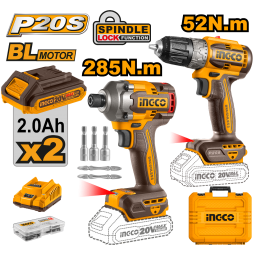 SET ATORNILLADOR DE IMPACTO 20V 285NM + ATORNILLADOR 20V 52NM C 2 BAT CARGADOR + VALIJA INGCO P20S CKLI20272