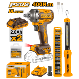 SUPER COMBO A BATERIA LLAVE DE IMPACTO 400NM 20V + LINTERNA RECARGABLE + DADOS IMPACTO COSLI23048