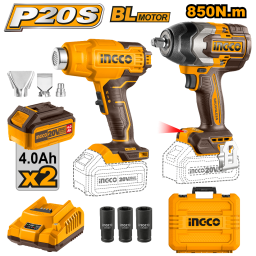 COMBO LLAVE DE IMPACTO A BATERIA 1/2" 850NM 20V P20S BRUSHLESS + PISTOLA DE CALOR A BATERIA 20V P20S BRUSHLESS EN VALIJA