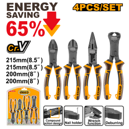 SET X 4 PINZAS MULTIUSO ENERGY SAVING 65% CR-V INGCO HKCPS5841  