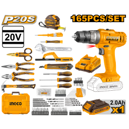 KIT ATORNILLADOR PERCUTOR 20V (CIDLI20035) EN VALIJA C/BAT Y CARGADOR + 165 HERRAMIENTAS INGCO - HKTHP11651